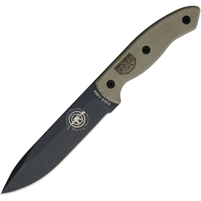 ESEE CM6 Combat Tactical Black Plain Edge Micarta Knife (CM-6-TG-CAN)