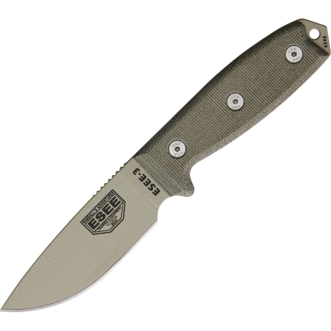 ESEE Model 3 Desert Tan Plain Edge / OD Green Steath Knife (3P-DT)