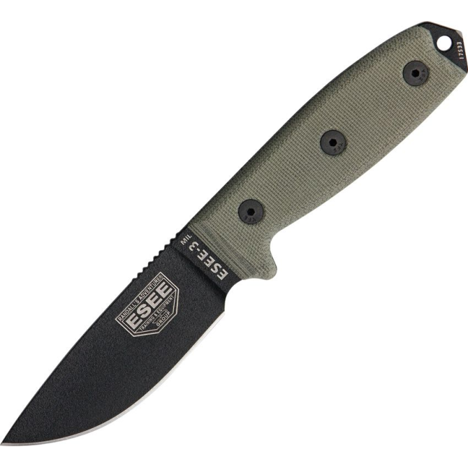 ESEE Model 3 MIL Black Plain Edge / Black Sheath Knife (ESEE-3MIL-P-B)