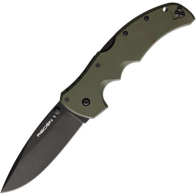 Cold Steel Recon 1 Spear Point Plain Folding Knife - OD Green (27BSODBK)