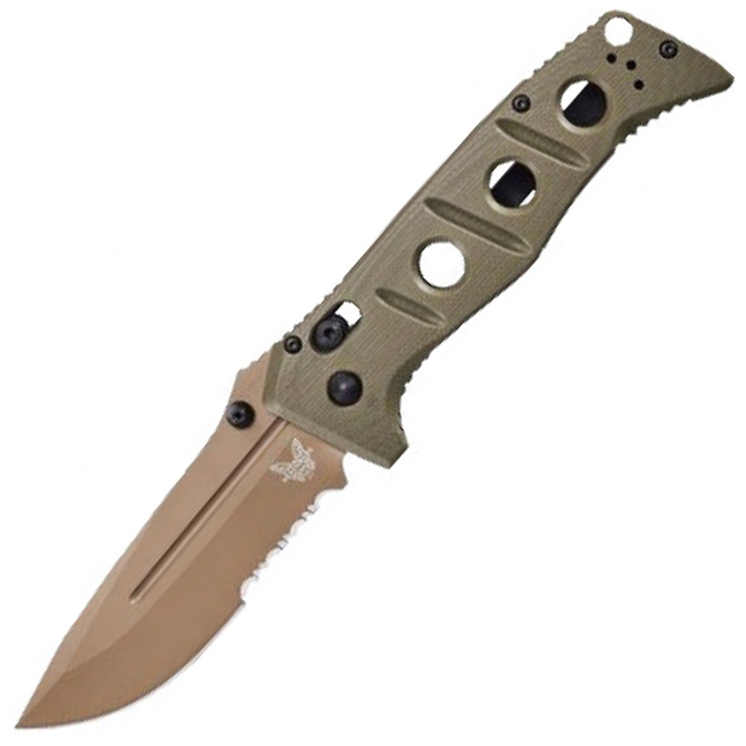 Benchmade Adamas G10 Serrated Flat Earth Folding Knife - OD Green (275SFE-2)