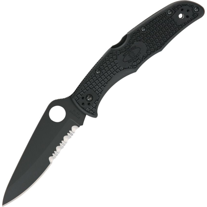 Spyderco Endura 4 FRN Black Combo Edge Folding Knife - Black (C10PSBBK)