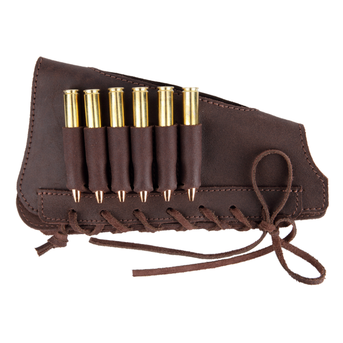 2WOLFS Leopard Bullet Buttstock Ammo Holder - Leather Brown