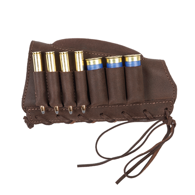 2WOLFS Lion Bullet/Shotgun Buttstock Ammo Holder - Leather Brown