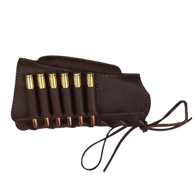 2WOLFS Lion Bullet Buttstock Ammo Holder - Leather Brown