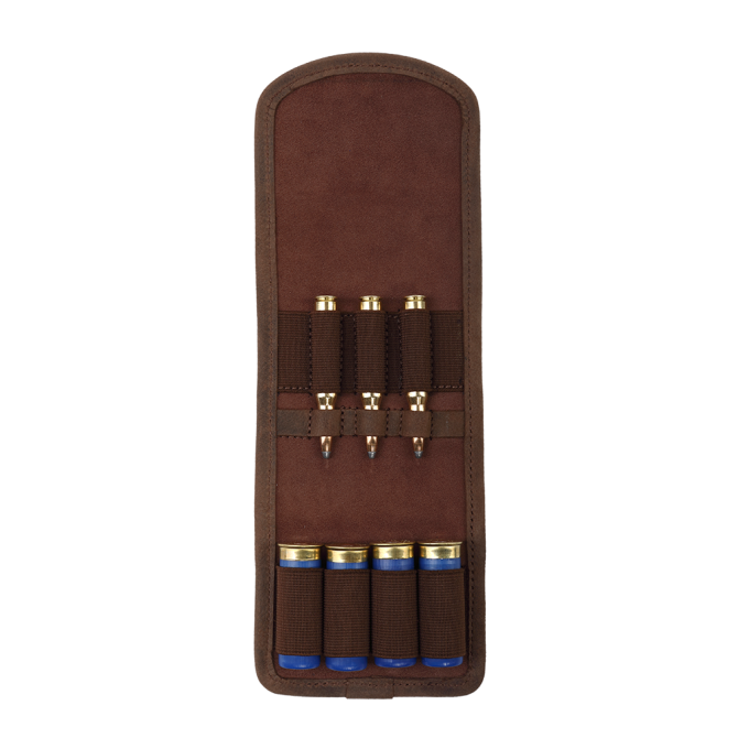 2WOLFS BADGER 12 Hunting Ammo Holder - Leather Brown