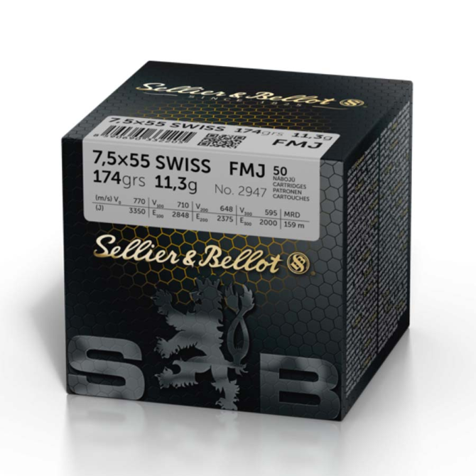 Amunicja Sellier & Bellot 7,5x55 SWISS 174gr/11,3g FMJ