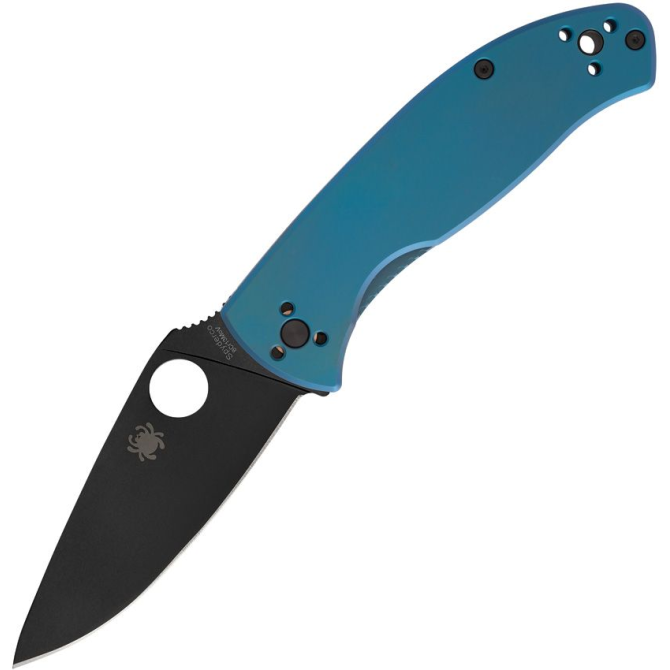 Spyderco Tenacious R.I.L. Blue Titanium Black Blade Folding Knife (C122TIBLBKP)