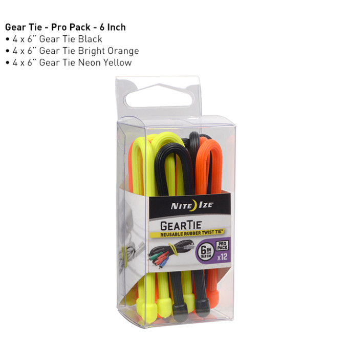 Nite Ize Gear Tie 6 inch Pro Pack - Assorted - 12Pack - GTPP6-A1-R8