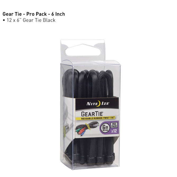 Nite Ize Gear Tie 6 inch Pro Pack - Black - 12Pack - GTPP6-01-R8