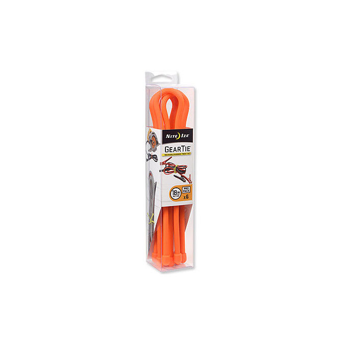 Nite Ize Gear Tie 18 inch Pro Pack - Orange - 6 Pack - GTPP18-31-R8