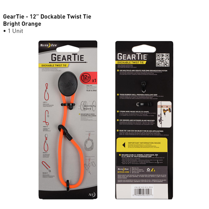 Nite Ize Gear Tie Dockable 12 inch - Orange - GLK12-31-R3