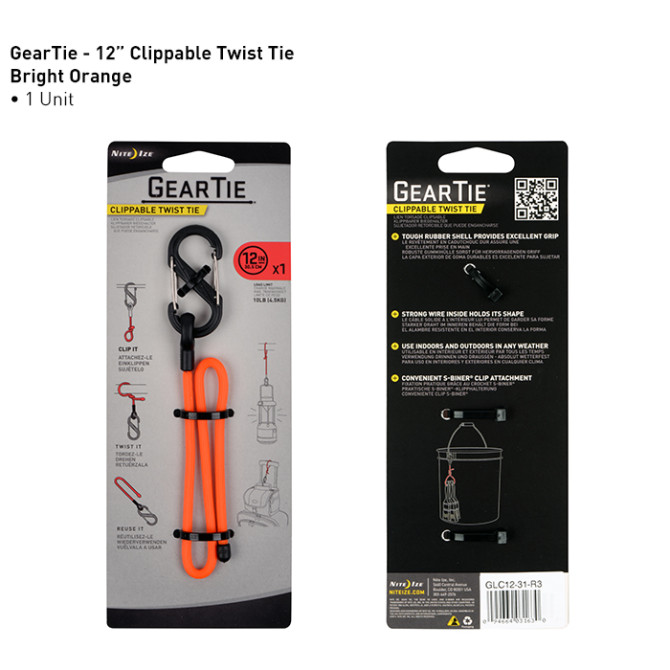 Nite Ize Gear Tie Clippable 12 inch - Orange - GLC12-31-R3