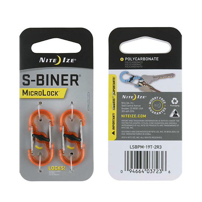 Nite Ize S-Biner MicroLock Plastic - Orange - 2Pack - LSBPM-19T-2R3