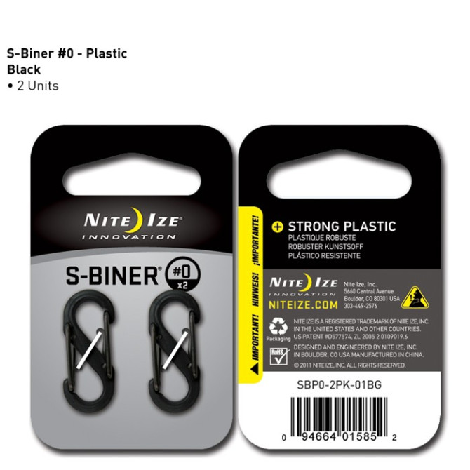 Nite Ize - Plastic S-Biner Size #0 - 2 Pack - Black