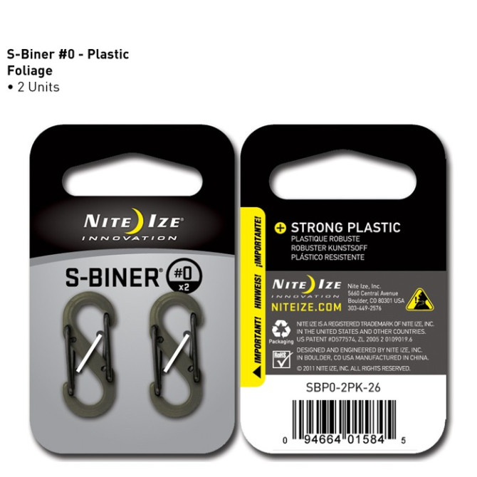 Nite Ize - Plastic S-Biner Size #0 - 2 Pack - Black