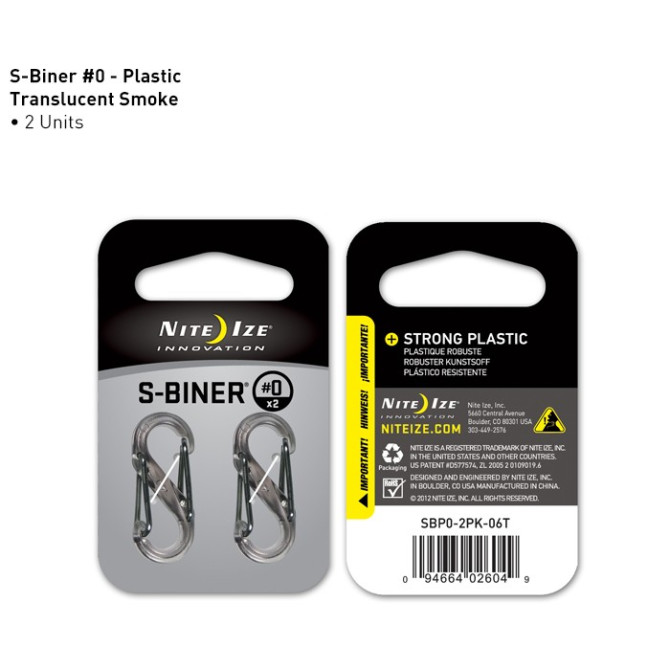 Nite Ize - Plastic S-Biner Size #0 - 2 Pack - Translucent Smoke