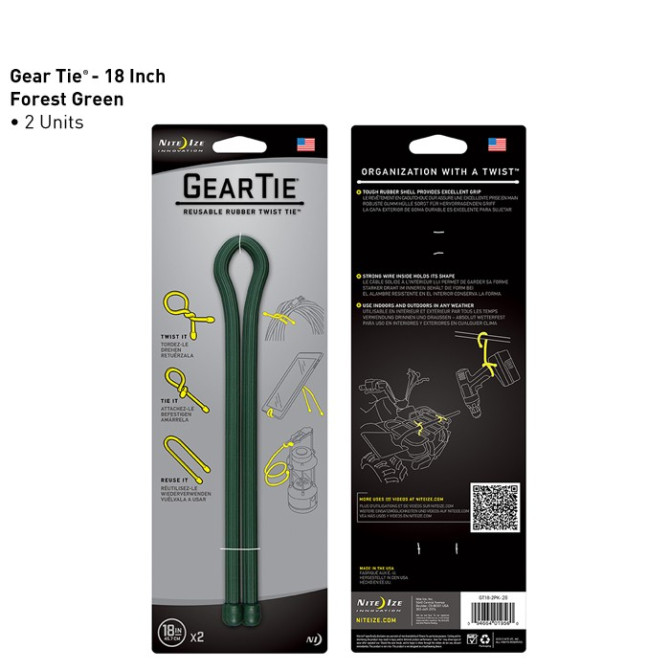 Nite Ize Gear Tie 18" -2 pcs - Forest Green - GT18-2PK-28