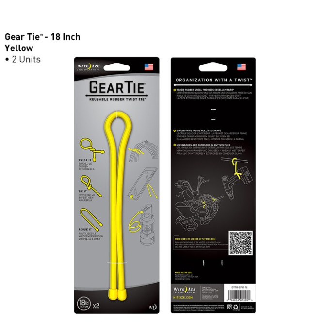 Nite Ize Gear Tie 18" -2 pcs - Yellow - GT18-2PK-16