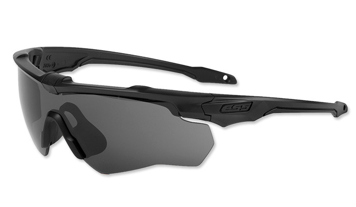 ESS 740-0614 Black & Gray Crossbow One Safety Glasses w/Smoke Gray Lenses 