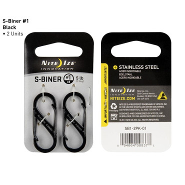 Nite Ize - S-Biner Size #1 - Black - 2 Pack - SB1-2PK-01