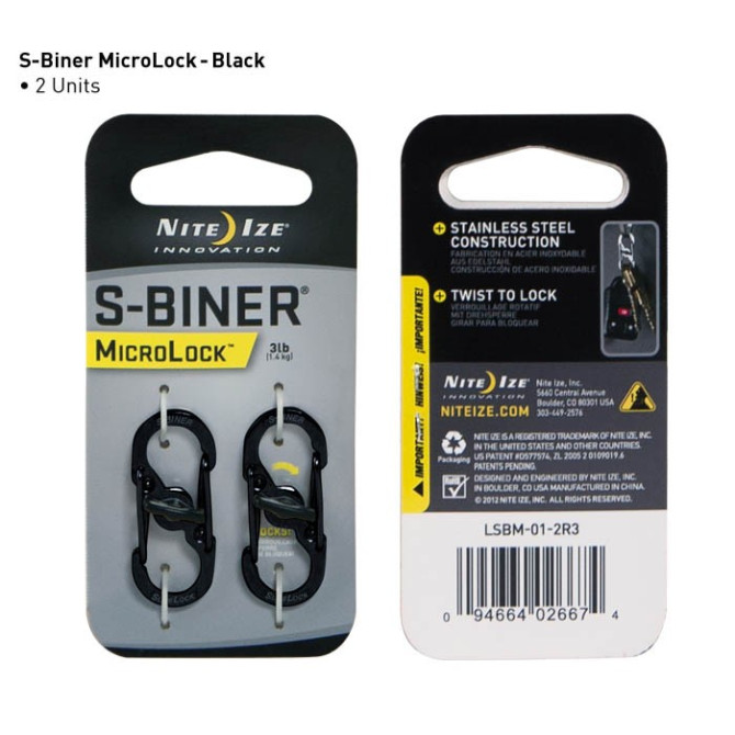 Nite Ize - S-Biner MicroLock - Black 2-Pack - LSBM-01-2R3