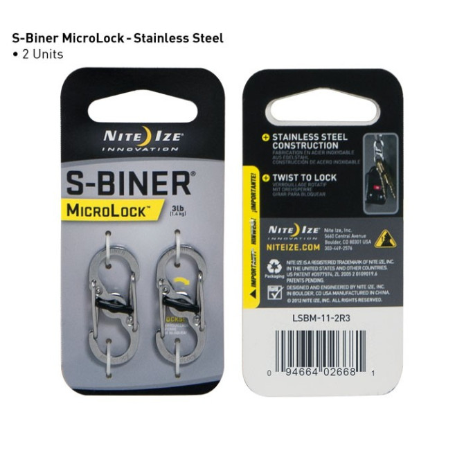 Nite Ize - S-Biner MicroLock - Stainless Steel 2-Pack - LSBM-11-2R3