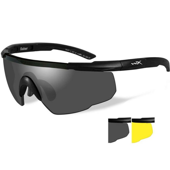 Wiley X Saber ADV Ballistic Eyeshields - Black Frame - Smoke/Yellow (305)