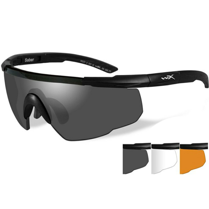 Wiley X Saber ADV Ballistic Eyeshields - Black Frame - Smoke/Clear/Rust (308)