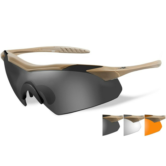 Wiley X Vapor Ballistic Eyeshields - Tan Frame - Smoke/Clear/Light Rust (3512)