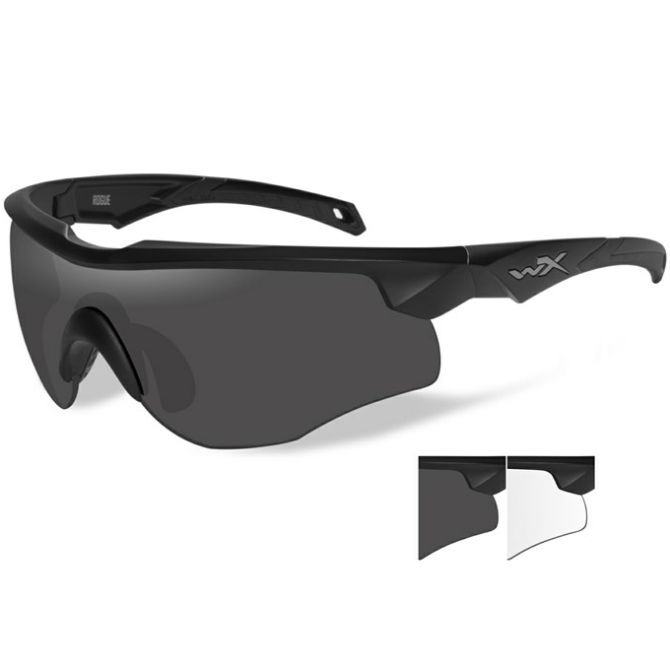 Wiley X Rogue Ballistic Eyeshields - Black Frame - Smoke/Clear (2801)