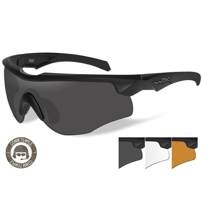 Wiley X Rogue COMM Ballistic Eyeshields - Black Frame - Smoke/Clear/Light Rust (2852)