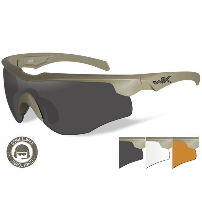 Wiley X Rogue COMM Ballistic Eyeshields - Tan Frame - Smoke/Clear/Light Rust (2862)