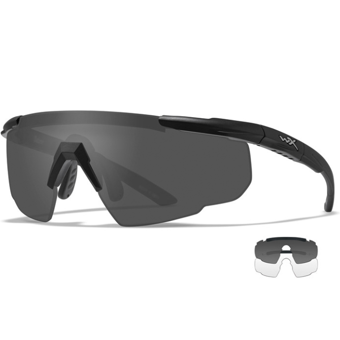 Wiley X Saber ADV Ballistic Eyeshields - Black Frame - Smoke/Clear (317)