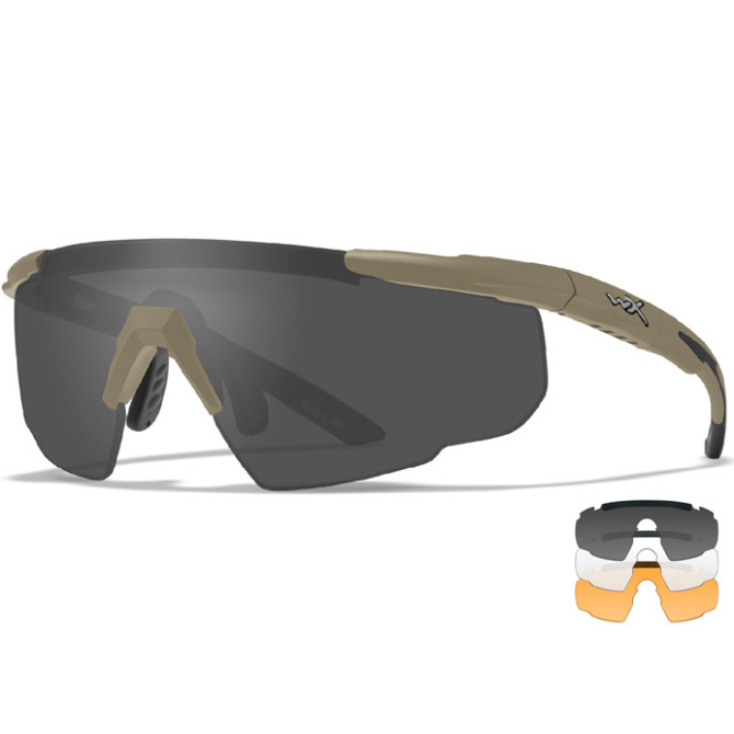 Wiley X Saber ADV Ballistic Eyeshields - Tan Frame - Smoke/Clear/Rust (308T)