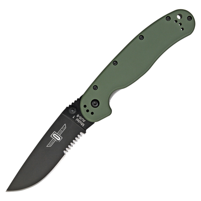 Ontario RAT-1 Folder Olive Black Serrated - 8847OD