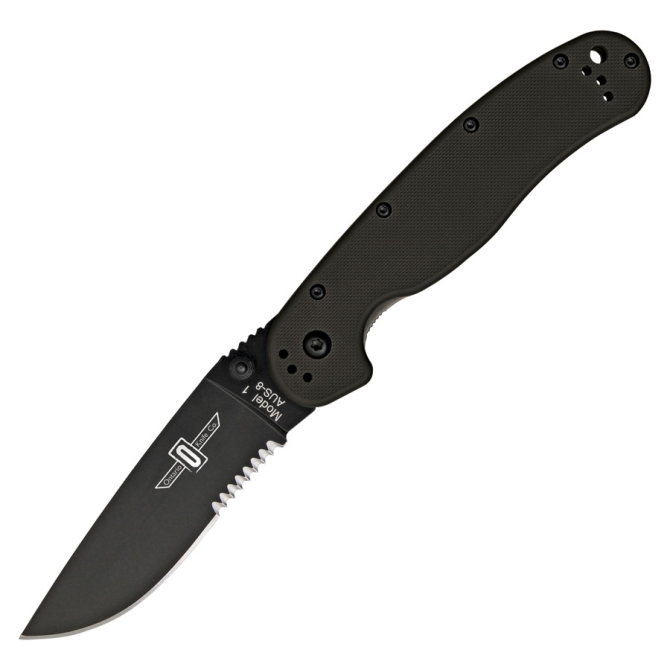 Ontario RAT-1 Folder Black Serrated - 8847BS