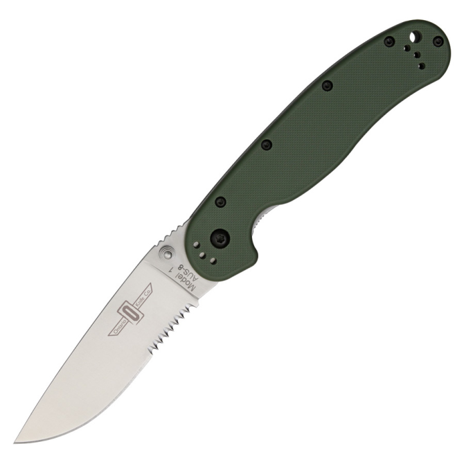 Ontario RAT-1 Folder Olive Silver Serrated - 8849OD