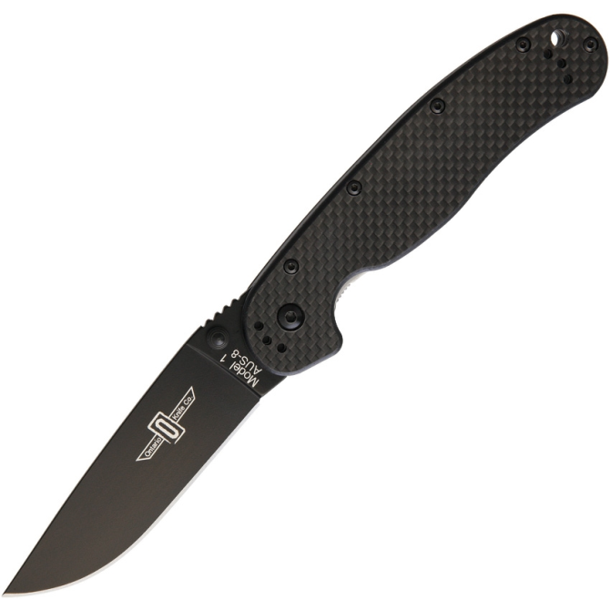 Ontario RAT-1 Carbon Fiber AUS8 Folder Black Plain - 8887CF