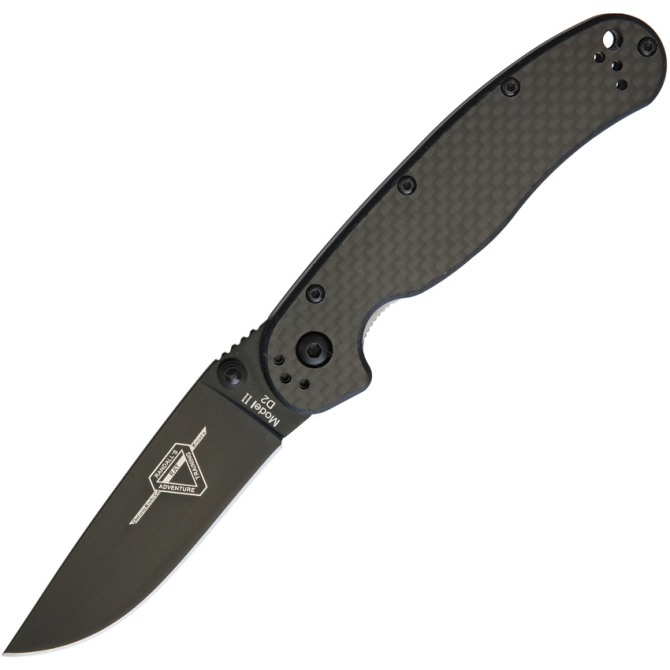 Ontario RAT-2 Carbon Fiber D2 Folder Black Plain - 8834