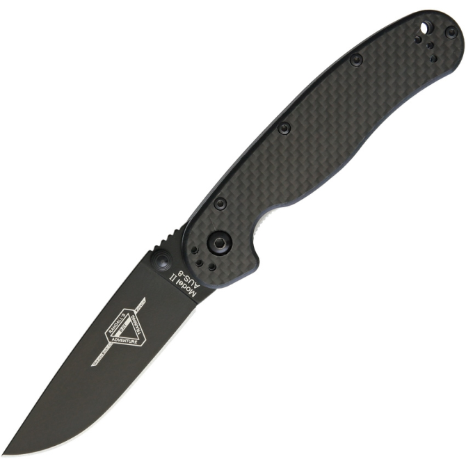 Ontario RAT-2 Carbon Fiber AUS8 Folder Black Plain - 8838