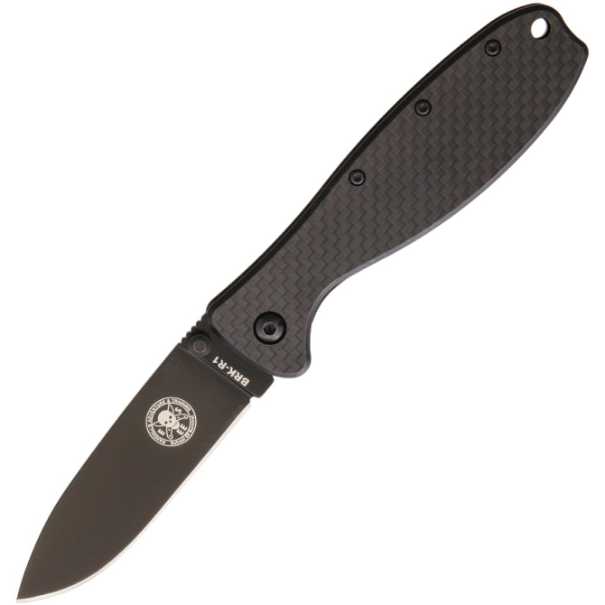 ESEE Zancudo D2 CF Folding Knife - Black / Black (BRKR2CFB)