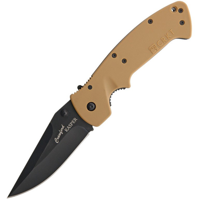 CRKT Crawford Kasper Plain Edge Black Folding Knife - Tan (6773DB)