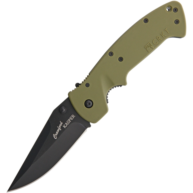 CRKT Crawford Kasper Plain Edge Black Folding Knife - Olive Drab (6773KOD)