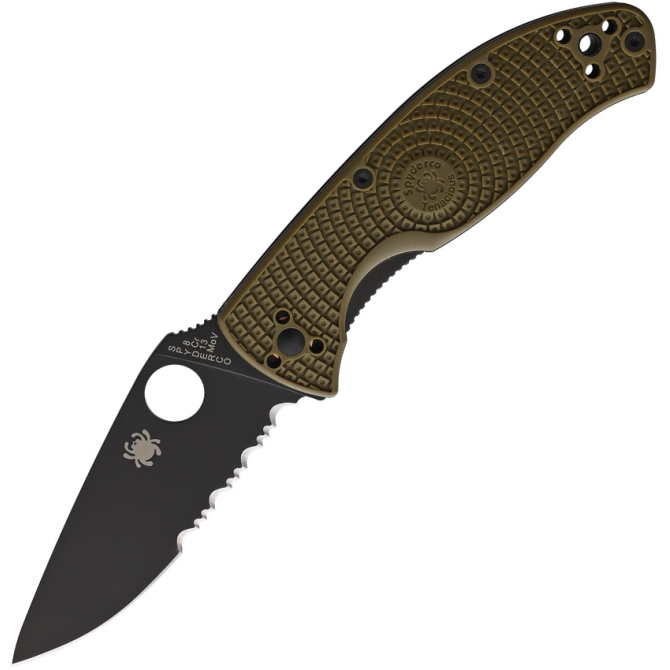 Spyderco Tenacious FRN Green Combo Edge Black Folding Knife (C122PSODBK)