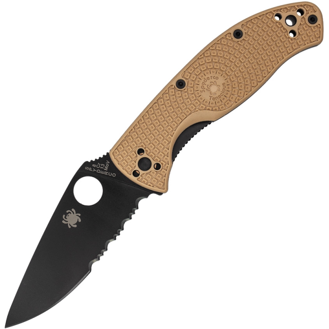 Spyderco Tenacious FRN Tan Combo Edge Black Folding Knife (C122PSTNBK)