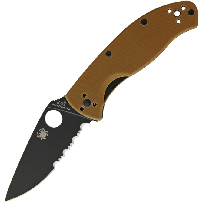 Spyderco Tenacious G10 Coyote Combo Edge Black Folding Knife (C122GPSBBN)