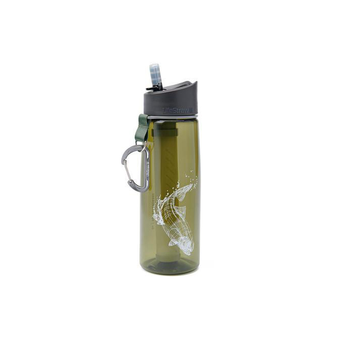 LifeStraw Go Water Filter Bottle - 650 ml - Dark Green Trout Fish