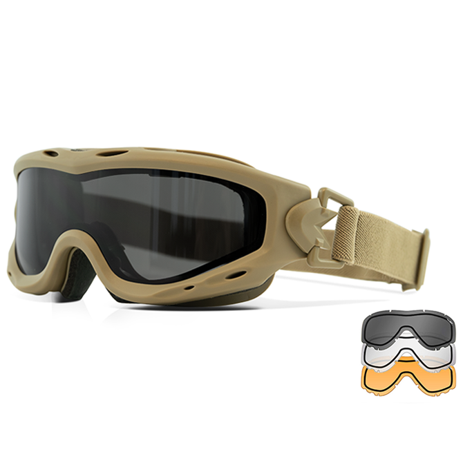 Wiley X Spear Dual Lens Tactical Goggles - Tan Frame - Grey/Clear/Light Rust (SP293DLB)