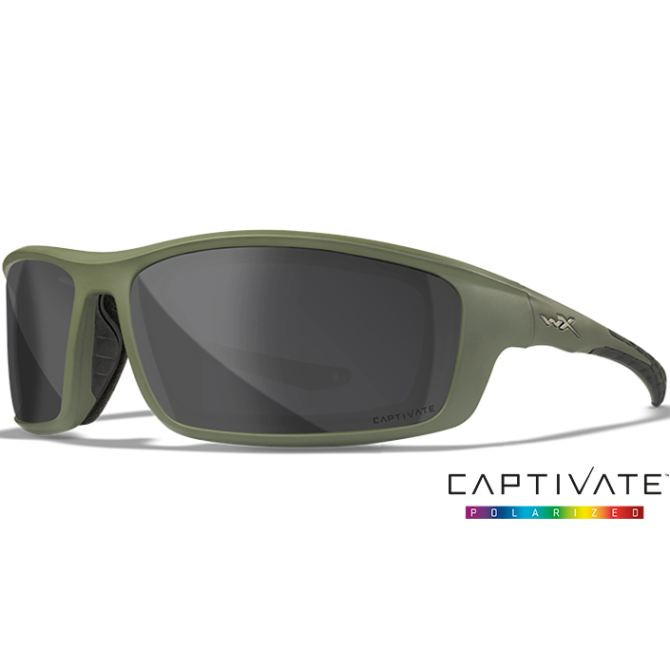 \Wiley X Grid Ballistic Eyeshields - Green Frame - Captivate Polarized Grey (CCGRD08)